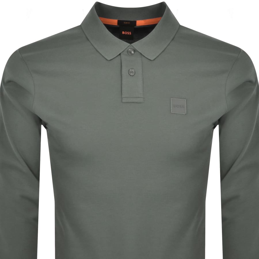 BOSS Long Sleeve Passerby Polo T Shirt Grey